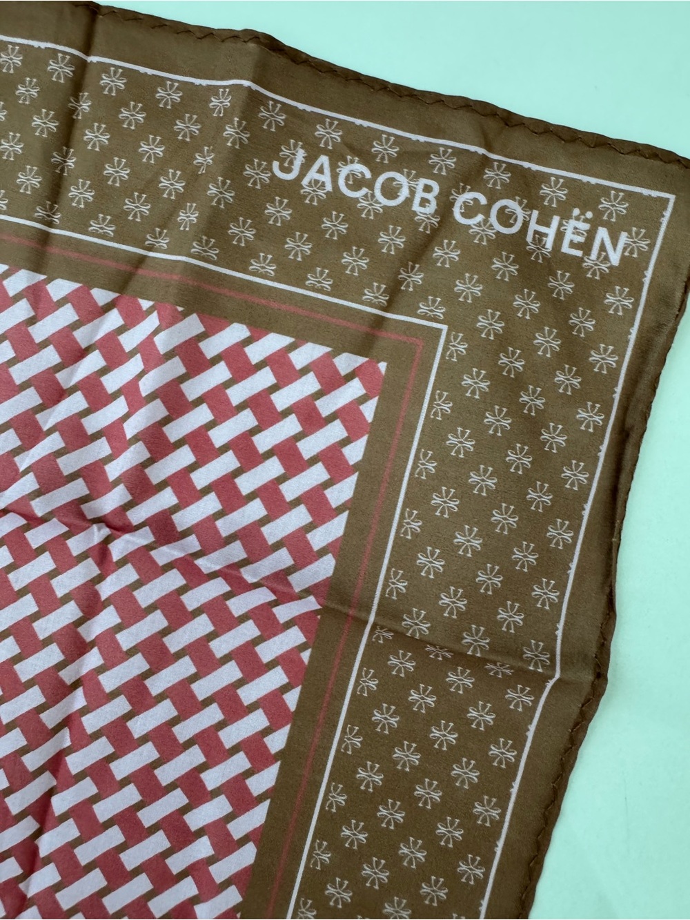 Jacob Cohen Pink and Brown Geometric Cotton Pocket Square